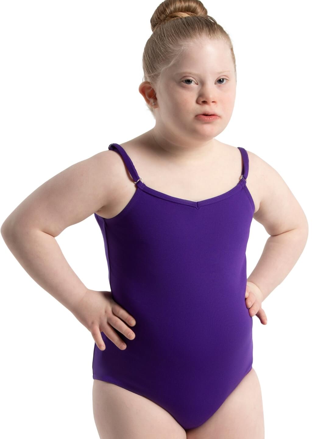 Camisole Leotard with Adjustable Straps for Girls: Soft, stretchy leotard featuring adjustable straps - purple